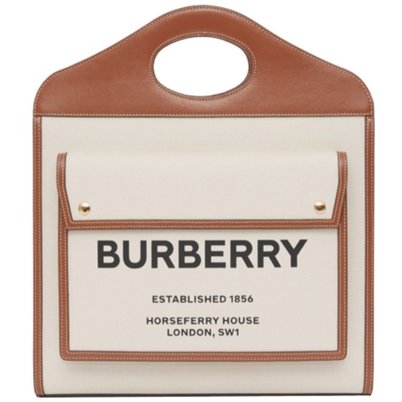 🔴SOLD🔴 BURBERRY Medium Pocket Logo Canvas and Leather Tote - Picture 2 of 16